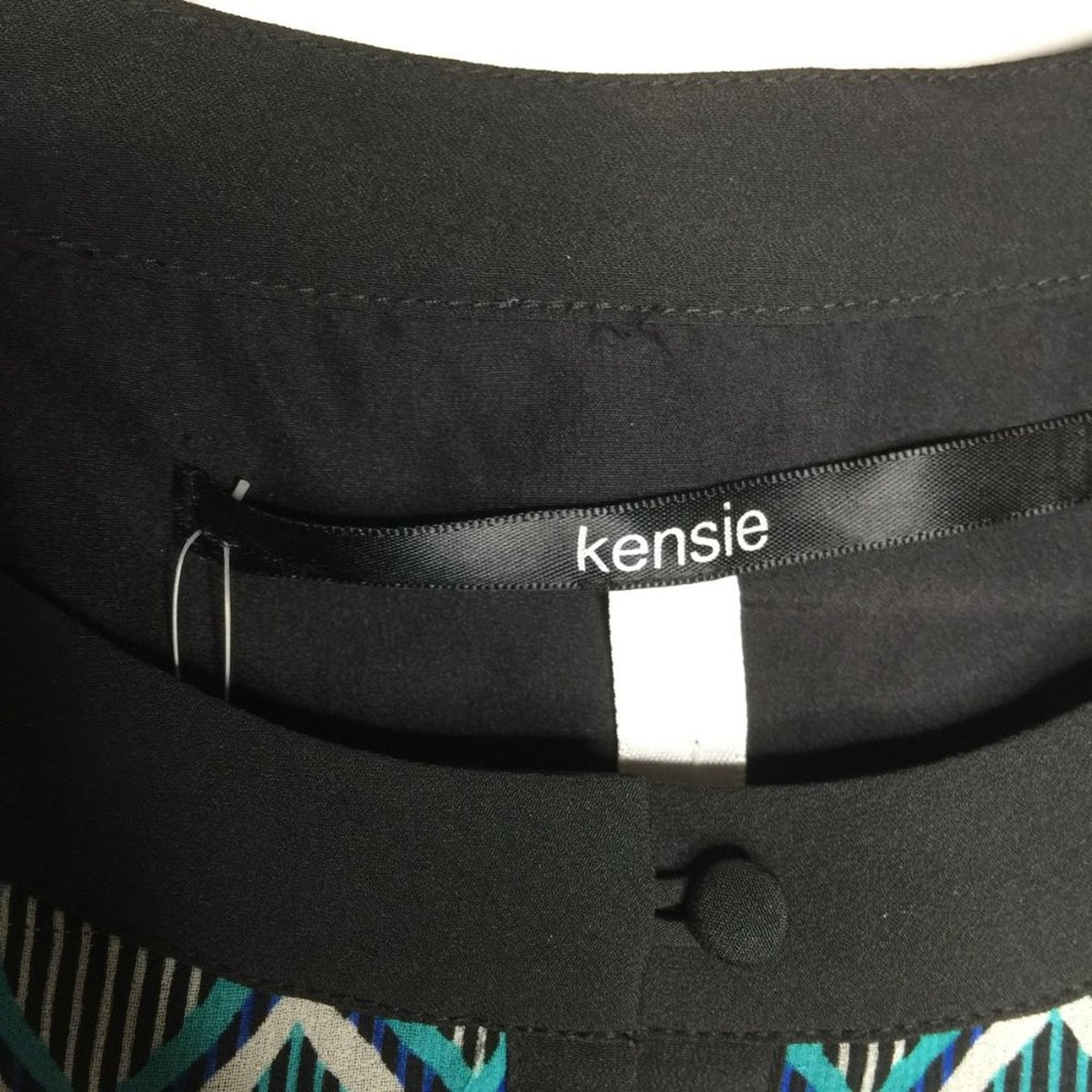 Kensie Tie Waist A-line Dress Buttons Career Sleeveless Blue/Teal/Black LARGE