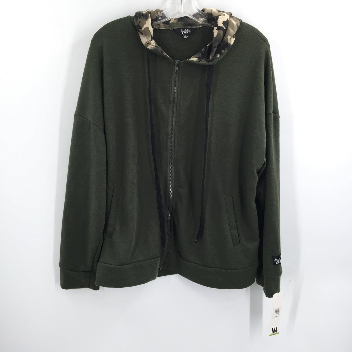Nicole Miller cSport Zip Up Hoodie Jacket Long Sleeves Green Camo Large NWT