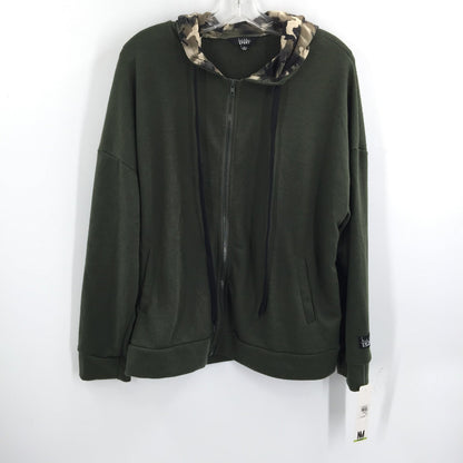 Nicole Miller cSport Zip Up Hoodie Jacket Long Sleeves Green Camo Large NWT