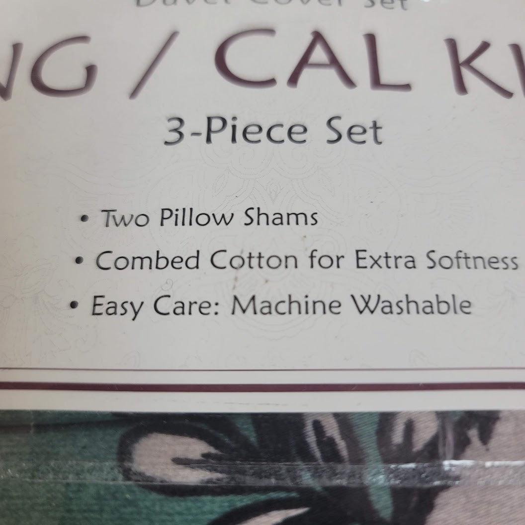 SouthShore Duvet Cover 2 Shams NEW Floral Green All Cotton Button Closure