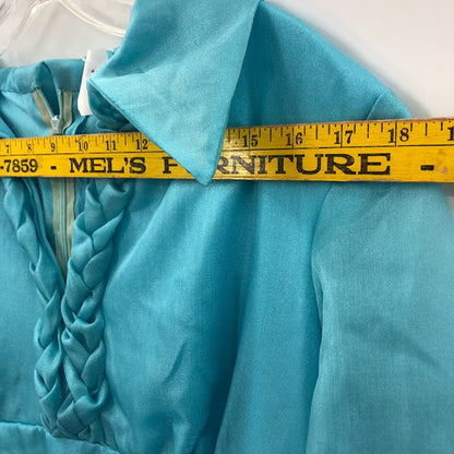 Vintage Baby blue Maxi Taffeta wide lapel 1960 MOD braided collar back zip SMALL