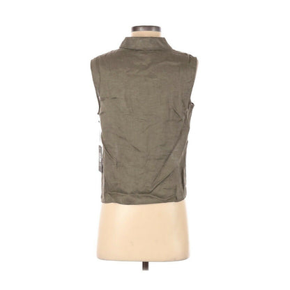 Vince Camuto Collared Sleeveless Blouse Top Open Front Button Bow & Tie Size XS
