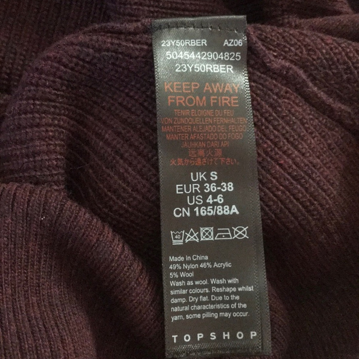 Topshop NWT Burgundy Wool V-Neck Ribbed Sweater US 4-6 Oversized Sweater SMALL