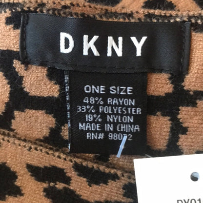 DKNY Logo Velvet Flocked Flat Knit Scarf Black Leopard Print Brand New Wrap