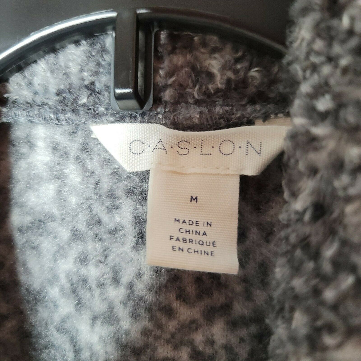 Caslon Open Front Shawl Collar Faux Fur Jacket Long Sleeves Grey Size Medium