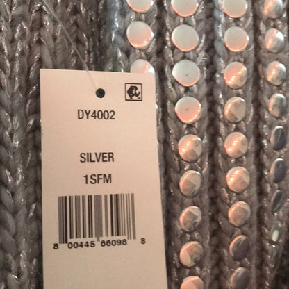 DKNY Flat-Stud Metallic Rib Knit Scarf Grey Silver 14x82 Wrap Shawl Chunky NEW