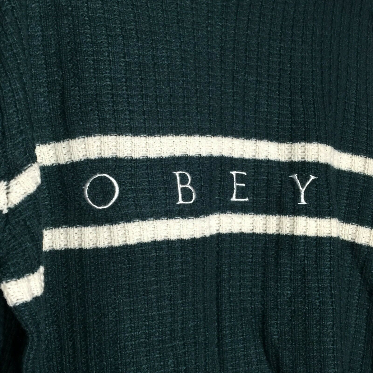 Obey Pullover Sweater Long Sleeves Crew Neck Knit Wool Green/ White Small NWT