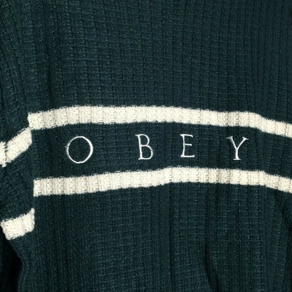 Obey Pullover Sweater Long Sleeves Crew Neck Knit Wool Green/ White Small NWT