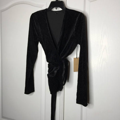 Halogen Velvet Metallic Ribbed Wrap Top Long Sleeve Surplice V-Neck Medium NEW