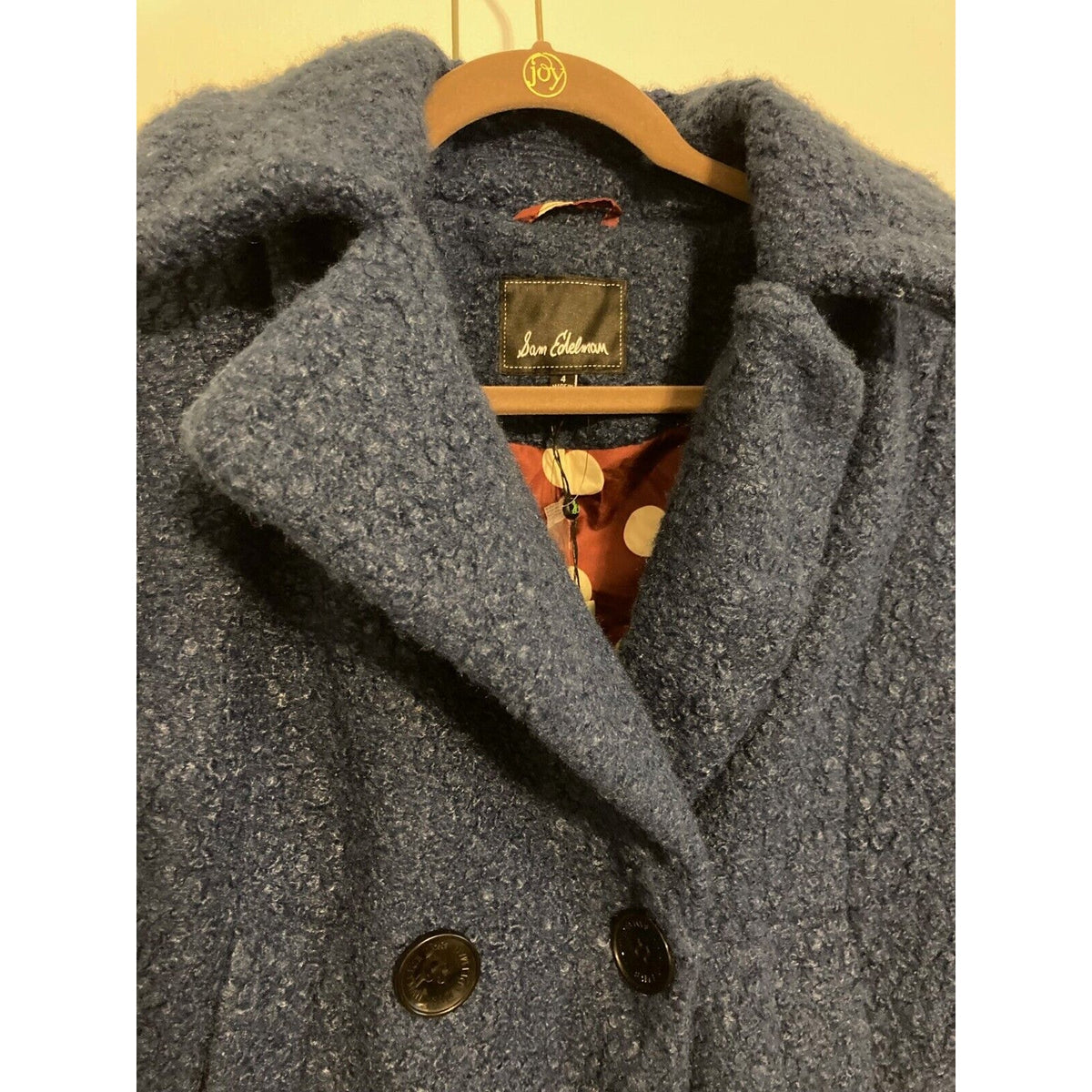 Sam Edelman Faux Shearling Double Breasted Lined Pea Coat Size 4 Blue NWT