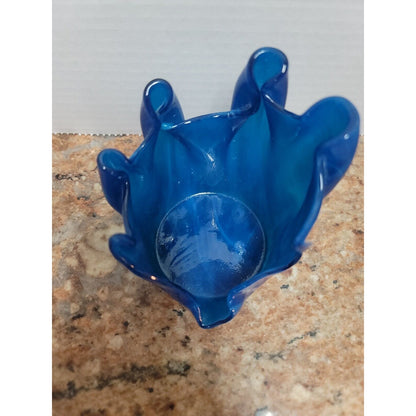 SLAG glass endday Blue Wispy Vase Candle Reusable napkinfold HalfCandle HANDMade