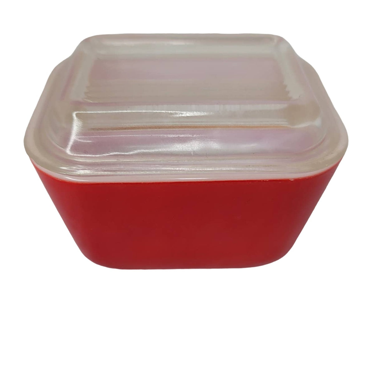 PYREX red refrigerator container storage glass dish lid VINTAGE 4 1/4" x 3 1/4"