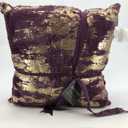 Envogue Decorative Pillows Faux Fur Purple Gold Size 20" x 20" Pair of Two