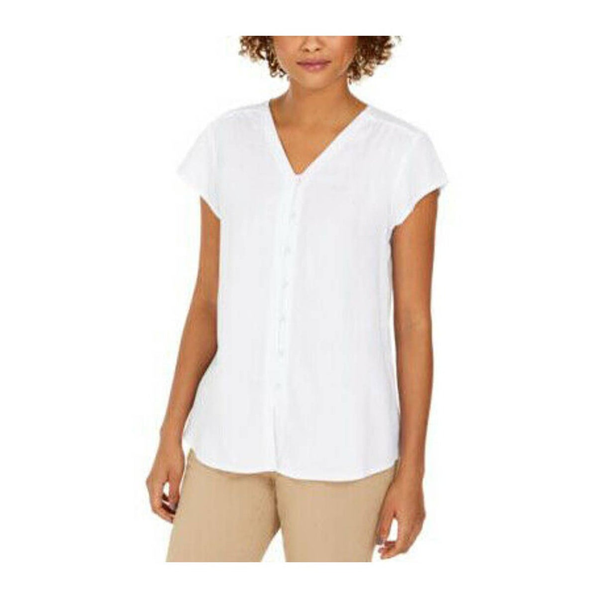 Style Co Summer Casual Flutter-Sleeve Blouse Top Cap Sleeve V-Neck White MEDIUM