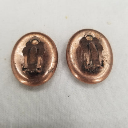 Vintage Cameo Brown Gold Pearl Clip On Earrings Costume Jewelry