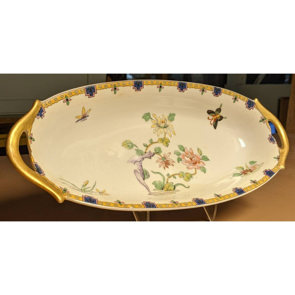 Union Ceramique Limoges France Porcelain Relish Dish Gold Tone Edge platter