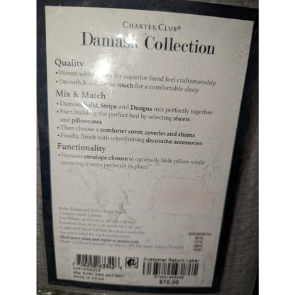 Charter Club Damask Diamond Dot Cotton Med Gray jacquard European Sham New
