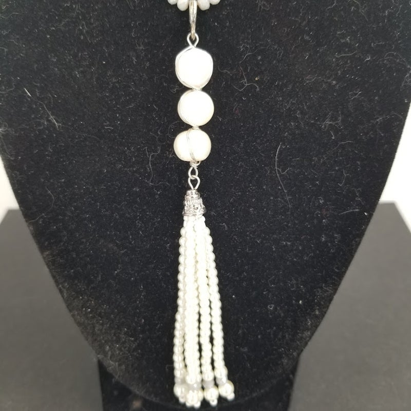 Vintage Faux pearl beaded Necklace with tassel costume jewelry