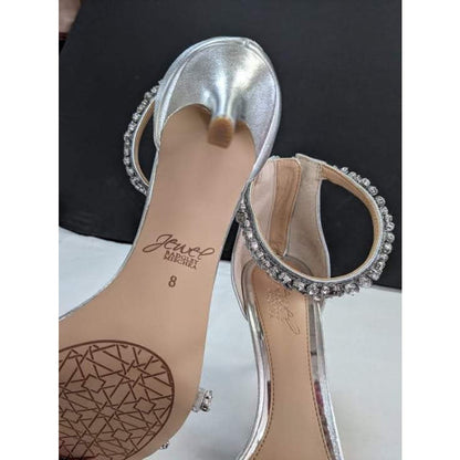 Badgley Mischka Darlene Simlet Ankle-Strap Evening Heels rhinestone NEW Silver