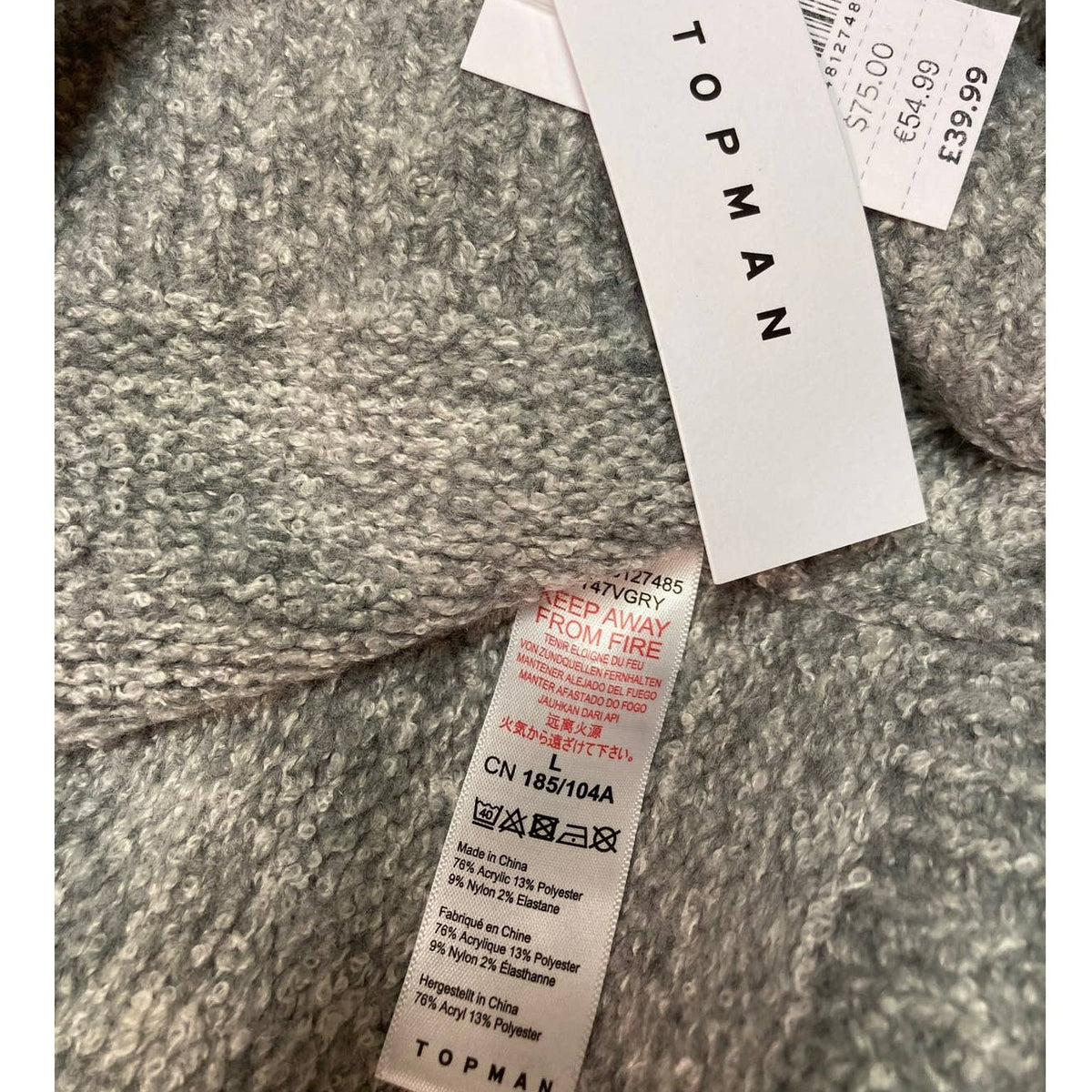 Topman Men's Tipped Roll Neck Sweater Large Heather Gray NEW Turtleneck Modern