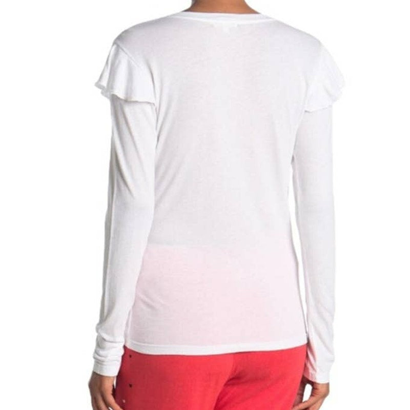 Sundry Ruffle Shoulder Scoop Neck Top Size 1/Small White NWT Made in USA