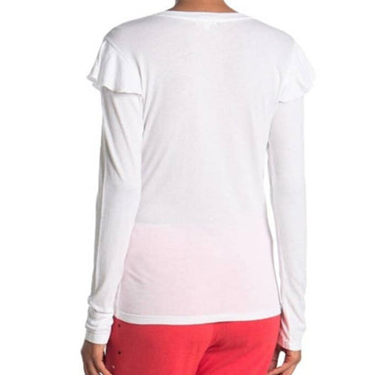 Sundry Ruffle Shoulder Scoop Neck Top Size 1/Small White NWT Made in USA