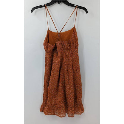Leith XS Sun Dress Orange Floral Cross Spaghetti Strap Casual Summer Spring Ruch
