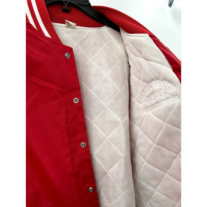 Vintage Woodkraft 1984 Safety Award Satin Baseball Bomber Quilted Shiny Red XL