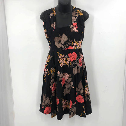 Vintage Sleeveless Belted Fit Flare Dress Halter Neck Backless Floral Circle