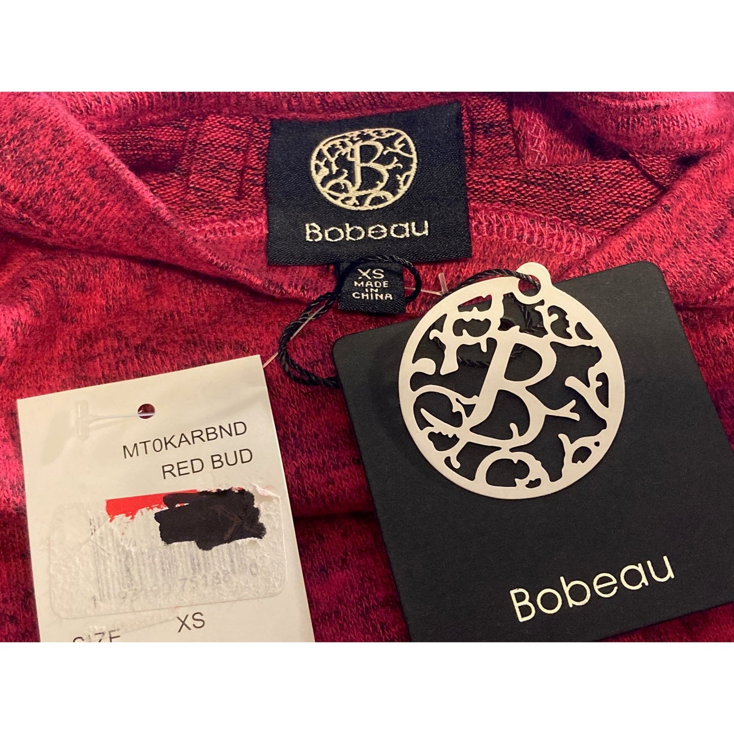 Bobeau Crisscross Split Back 3/4 Sleeve Top Sz XS/Extra Small Red Bud NWT