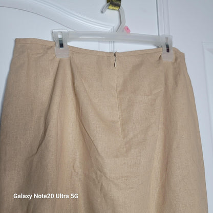 Isalbella Pencil Skirt 14W Linen Blend Tan Lined A-line Rear Zip Career Wiggle