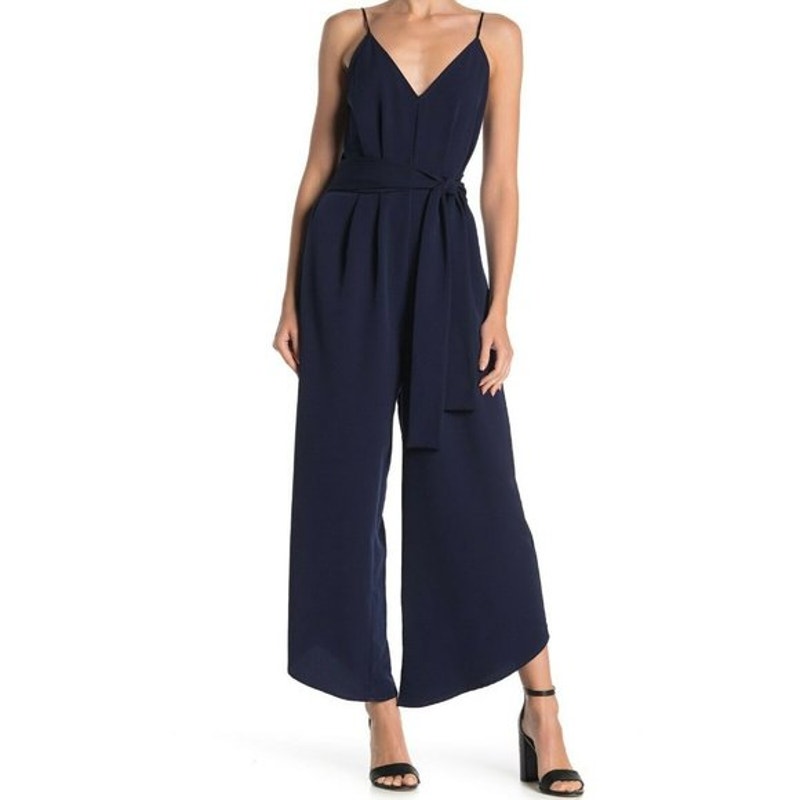 Abound Sleeveless Spaghetti Strap V-Neck Tie Waist Jumpsuit Navy Size Small