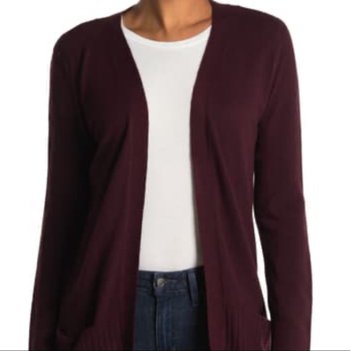 Cyrus Ribbed Sleeve Burgundy Pocket Cardigan Size Small