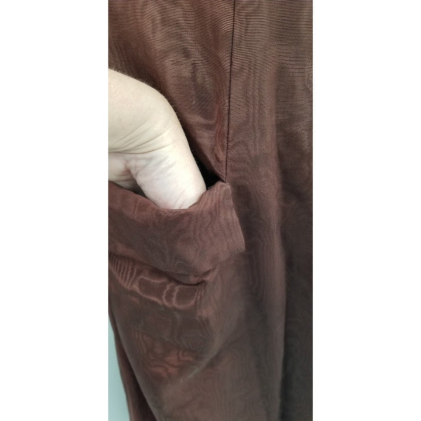 Vintage Moiré Taffeta Brown Coat Formal Jacket Pockets collar Small