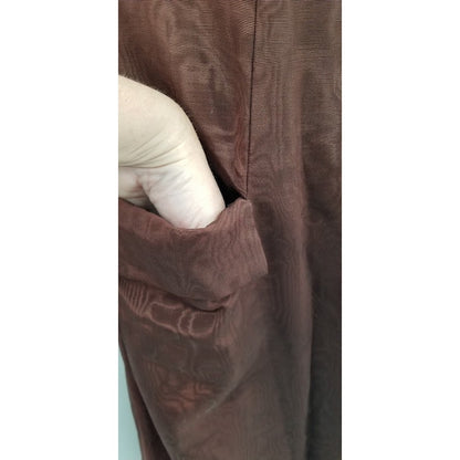 Vintage Moiré Taffeta Brown Coat Formal Jacket Pockets collar Small