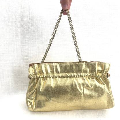 Vintage Women's Party Clutches Hand Purse Kiss Locked Gold Chain Size One