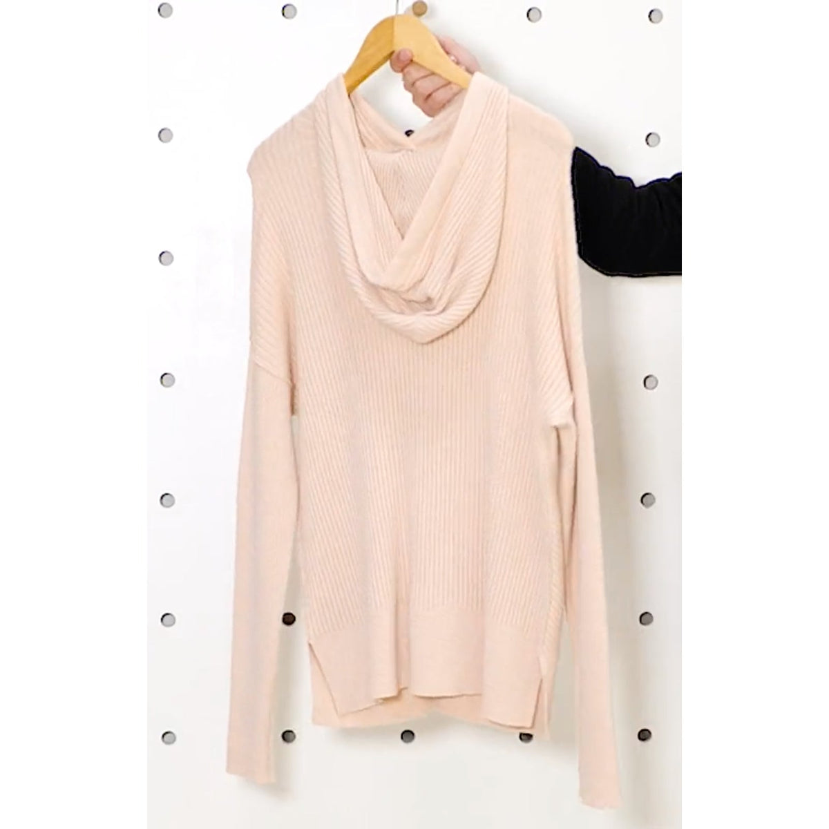 Caslon NWT Hooded Pullover Sweater Pink Peach Long Sleeve Ribbed Knit Size Small