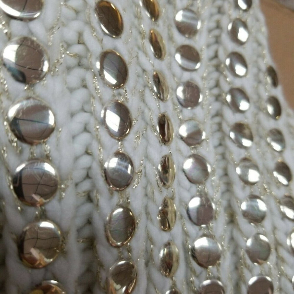 DKNY Knit Scarf Chunky Gold Thread Studded Acrylic NEW