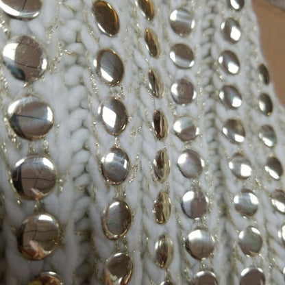 DKNY Knit Scarf Chunky Gold Thread Studded Acrylic NEW