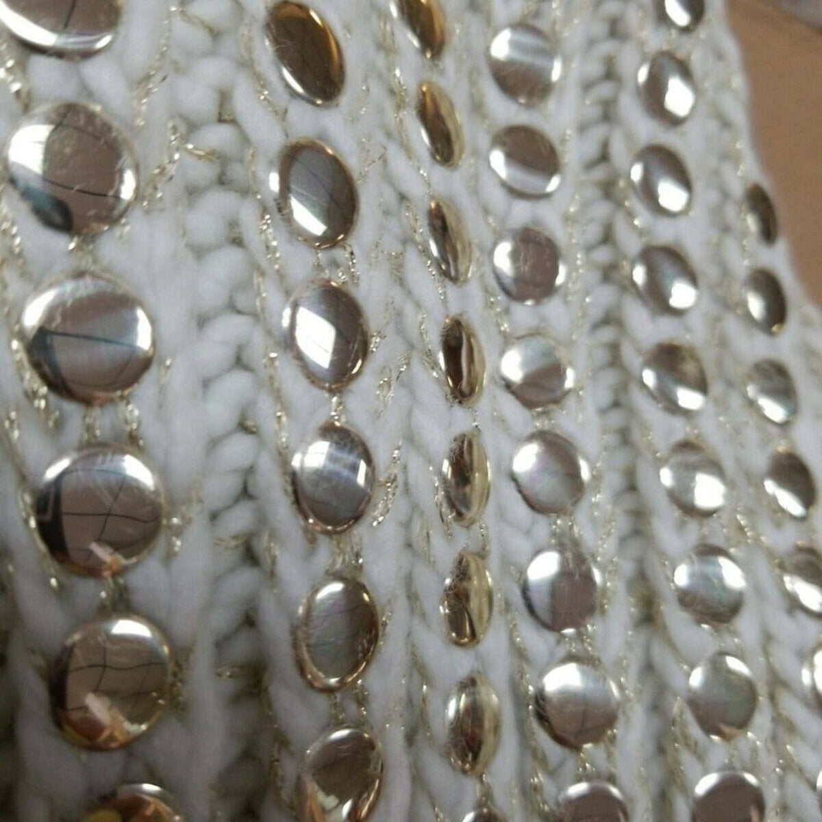 DKNY Knit Scarf Chunky Gold Thread Studded Acrylic NEW