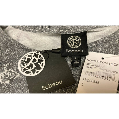 Bobeau Boho Blouse Large Whisper White Black NEW Babydoll Top Peplum 3/4 Sleeve