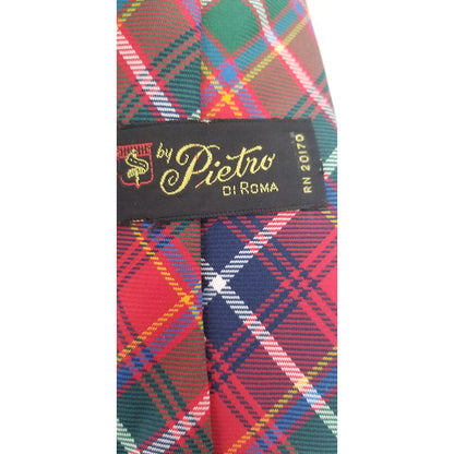 Pietro Di Roma Vintage Mens Necktie Tartan Plaid Red Green Blue 54" Tie