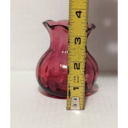 Vintage Cranberry Miniature Vase Flare Petaled Neck Pilgrim or Fenton Glass Pink