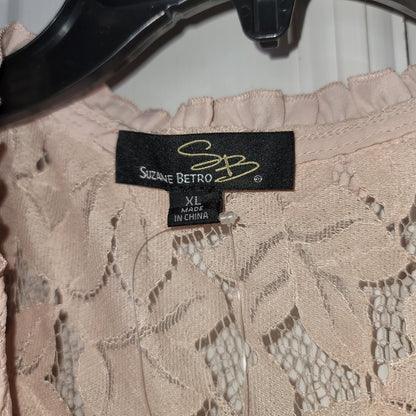 Suzanne Betro Smocked Lace-Yoke Ruffle-Trim Sleeveless Tunic Dusty Pink X-Large