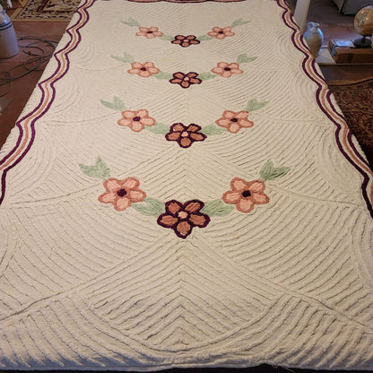 Chenille Full Bedspread Florals NEEDS REPAIR Queen cutter crafts florals flower