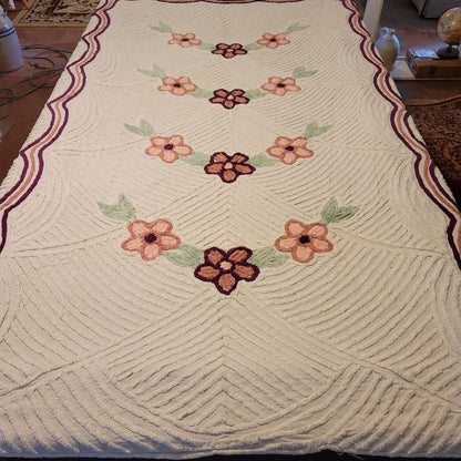 Chenille Full Bedspread Florals NEEDS REPAIR Queen cutter crafts florals flower