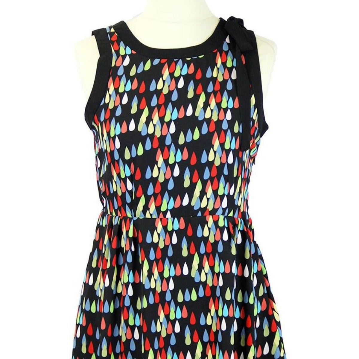Tulle Retro 60s Fit Flare Dress Sleeveless Raindrop Multi-Color Small neck scarf