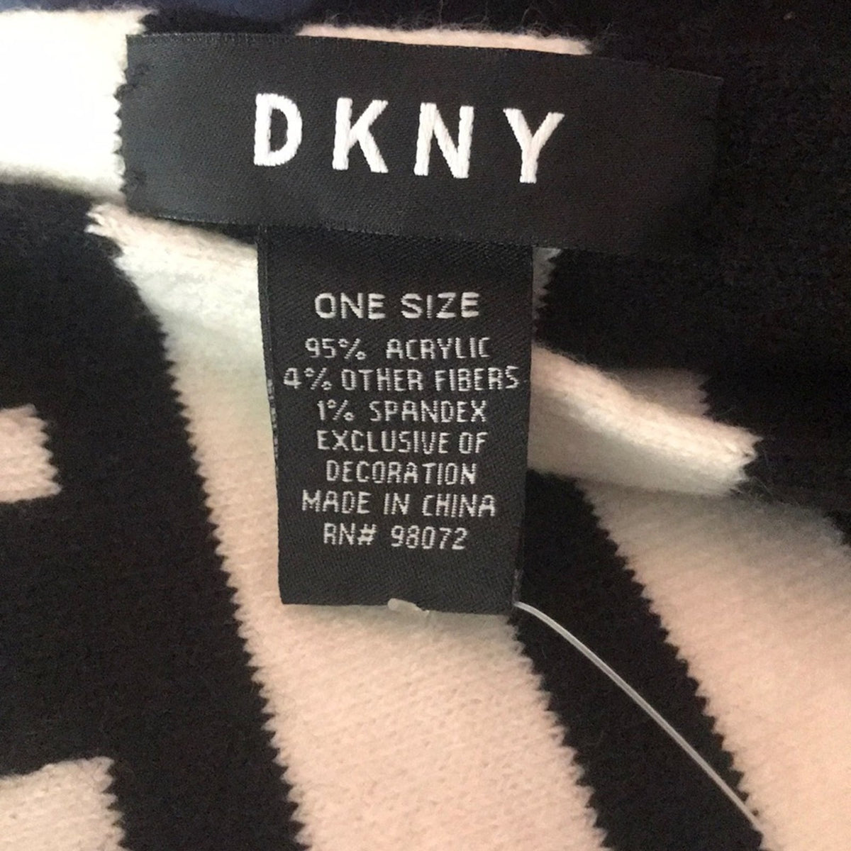 DKNY Black White Logo Stadium Tassel Winter Scarf Winter wrap fringe