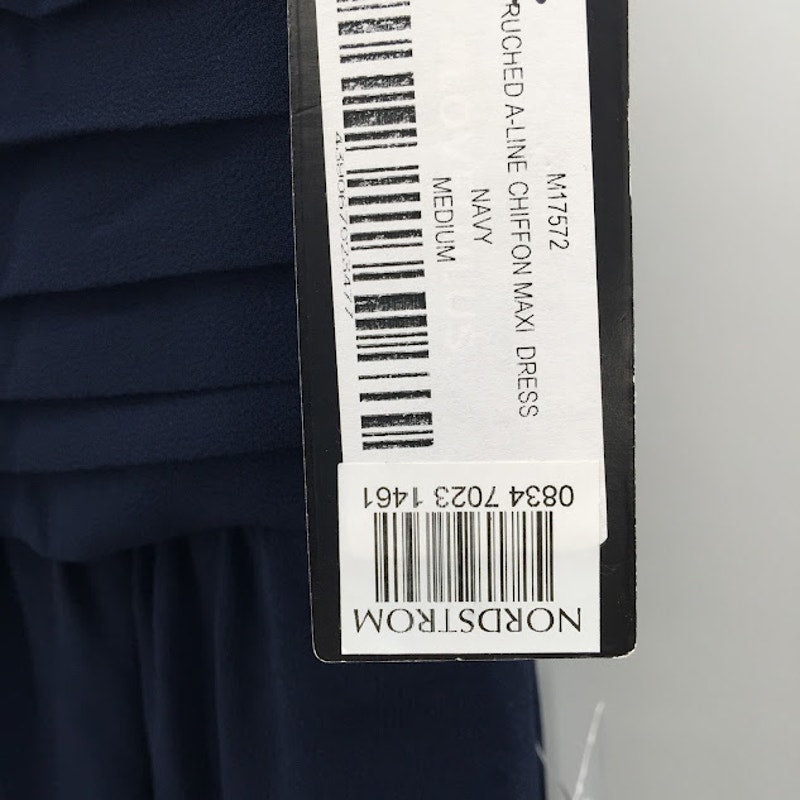Lulus Formal Dress blue Back Zip Sleeveless Ruched A-line Chiffon Navy Maxi MED