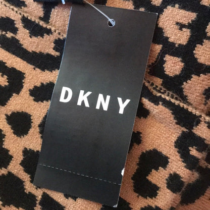 DKNY Logo Velvet Flocked Flat Knit Scarf Black Leopard Print Brand New Wrap